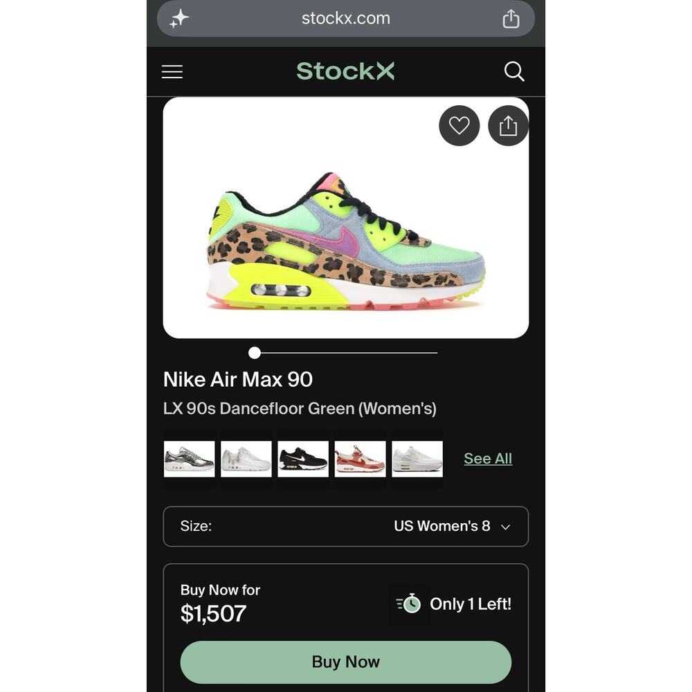 Nike Air Max 90 LX Dancefloor Green LUX 90s Women’s 8 Pre-Owned CW3499-300